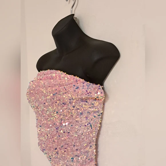 Lucy In The Sky Los Angeles Pink Sequin Mini Bodycon Dress Misses Large - Picture 7 of 8